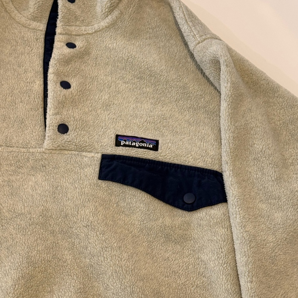 Patagonia Synchilla Cream Fleece (Oatmeal heather with smolder blue)
